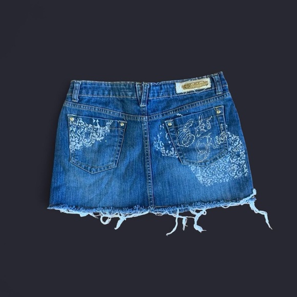 Ecko Unlimited Blue Denim Distressed Mini Skirt - Picture 2 of 3